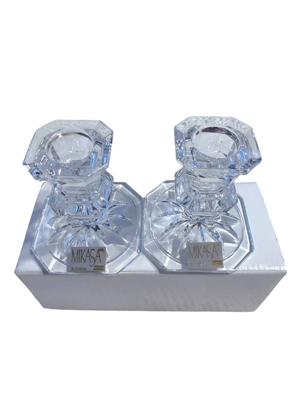 Mikasa Edinburgh 3” Candleholder Pair Gift Crystal Holiday NEW In Box